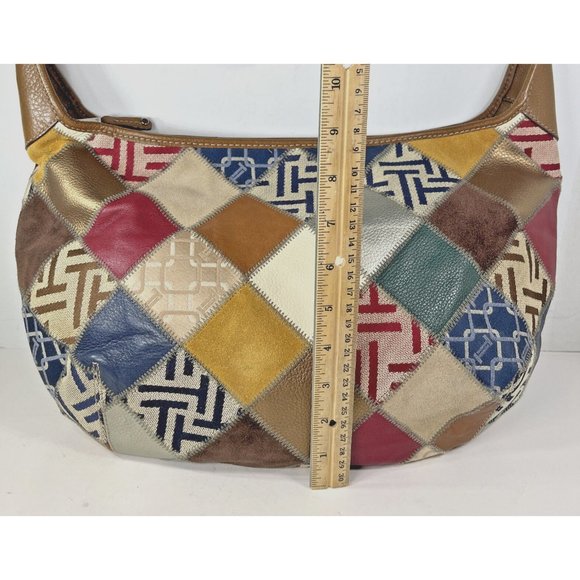 Tignanello Multi Color Suede Patchwork and Brown Leather Shoulder Bag - Picture 11 of 16